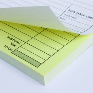 Custom printed 2-Part NCR form with white and yellow sheets