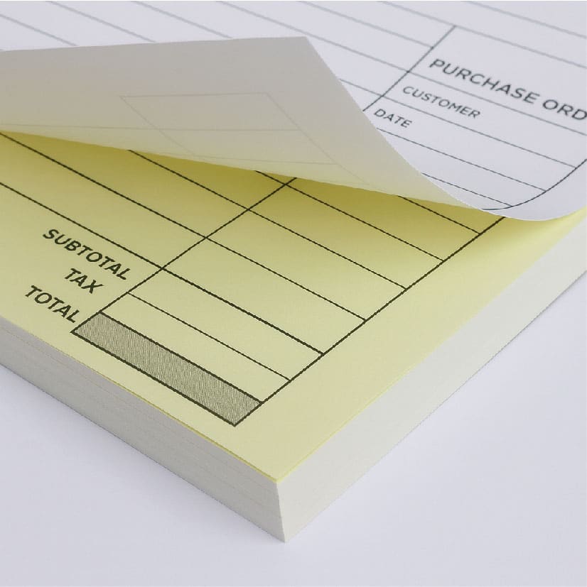Custom printed 2-Part NCR form with white and yellow sheets