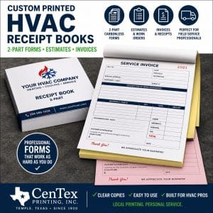 2-part ncr receipt books invoices estimates for HVAC ac repair