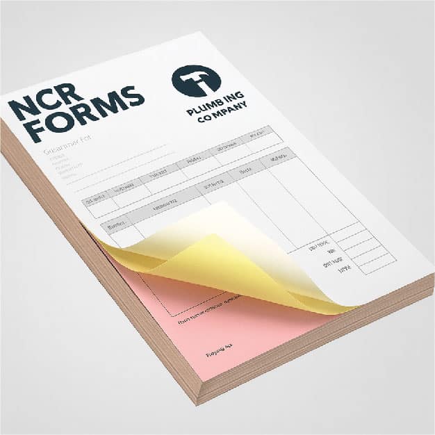 printed 3-Part NCR form with white, yellow, and pink sheets
