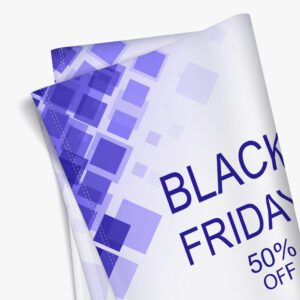Custom 9oz fabric banner with wrinkle-free finish displayed indoors