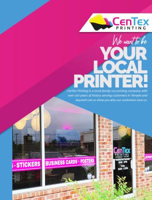 CenTex Printing serves Temple, Belton, Killeen, Waco and ships nationwide all over the United States