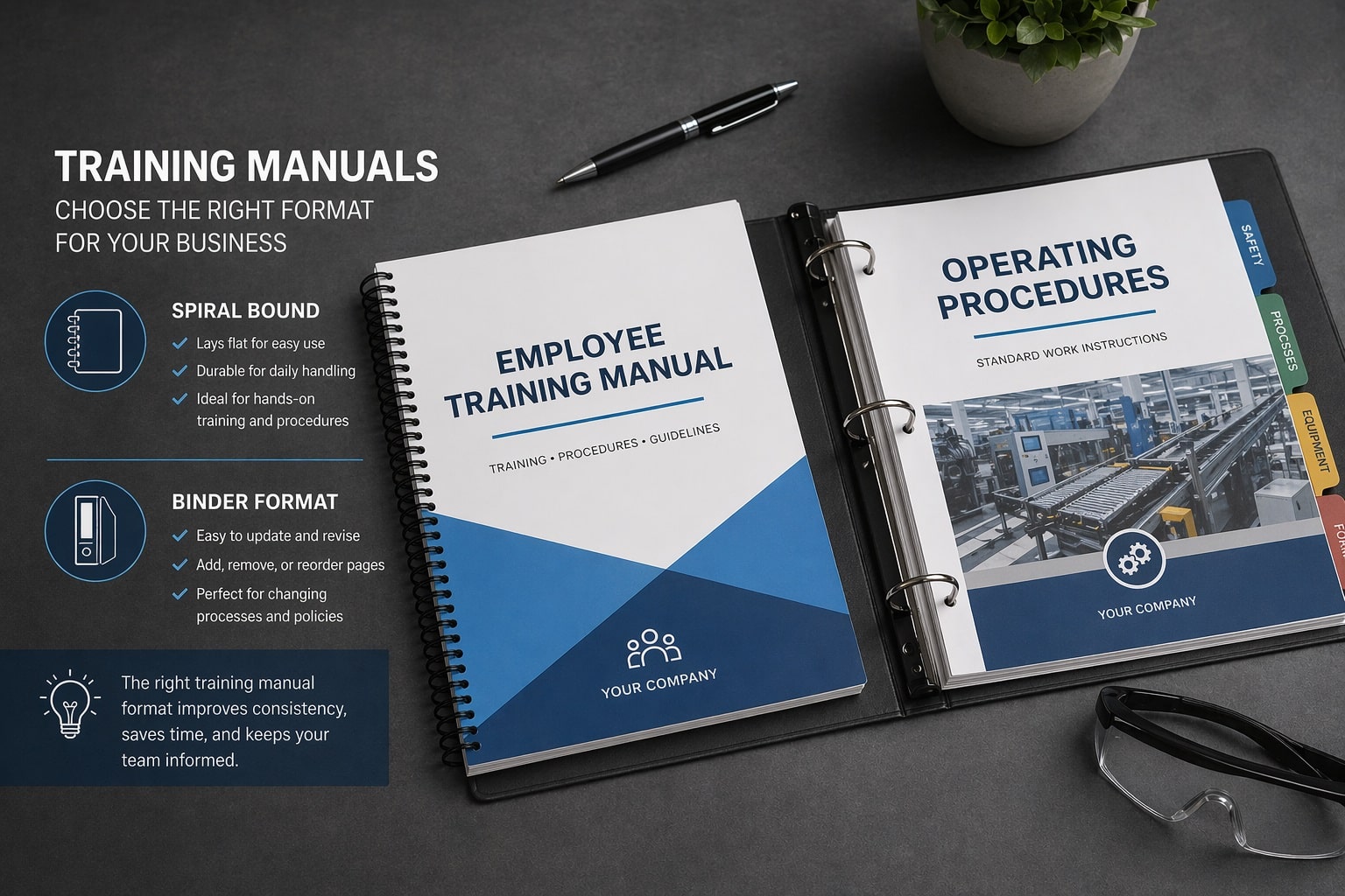 Employee training manual printing - binding options