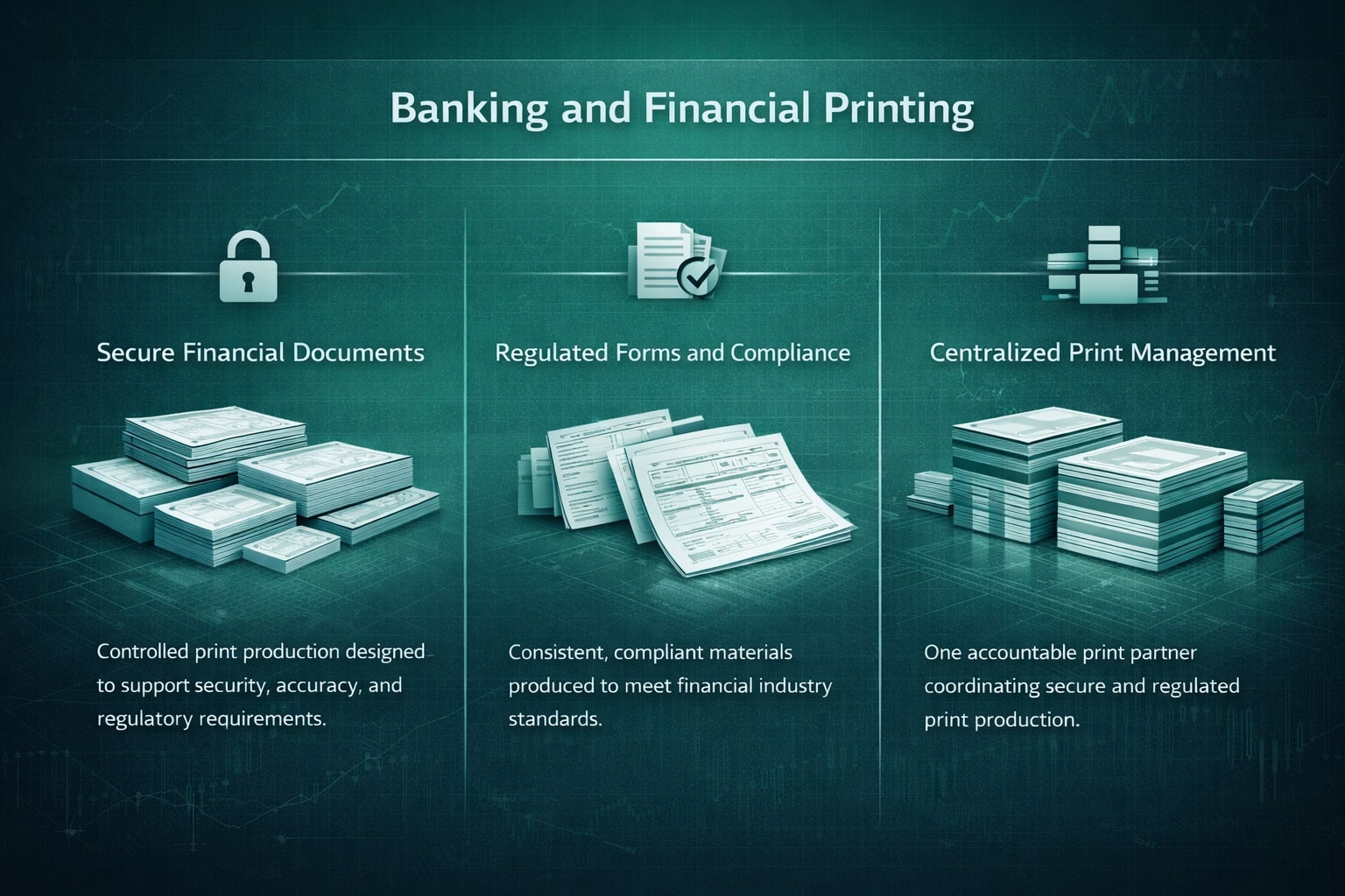 commercial printing services for banking and financial industries. Secure document printing. Check printing.