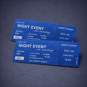 Event ticket printing and raffle ticket printing. We offer options like perforated tear offs and full color printing on both sides of the ticket.