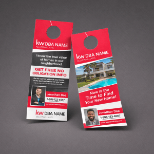 Printed door hangers. We print these double-sided, full color. Door hangers are perfect for outreach and can be beneficial to businesses as well as political outreach.