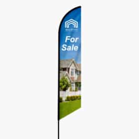 Feather flag printing in Central Texas, available in angled, convex, and teardrop shapes