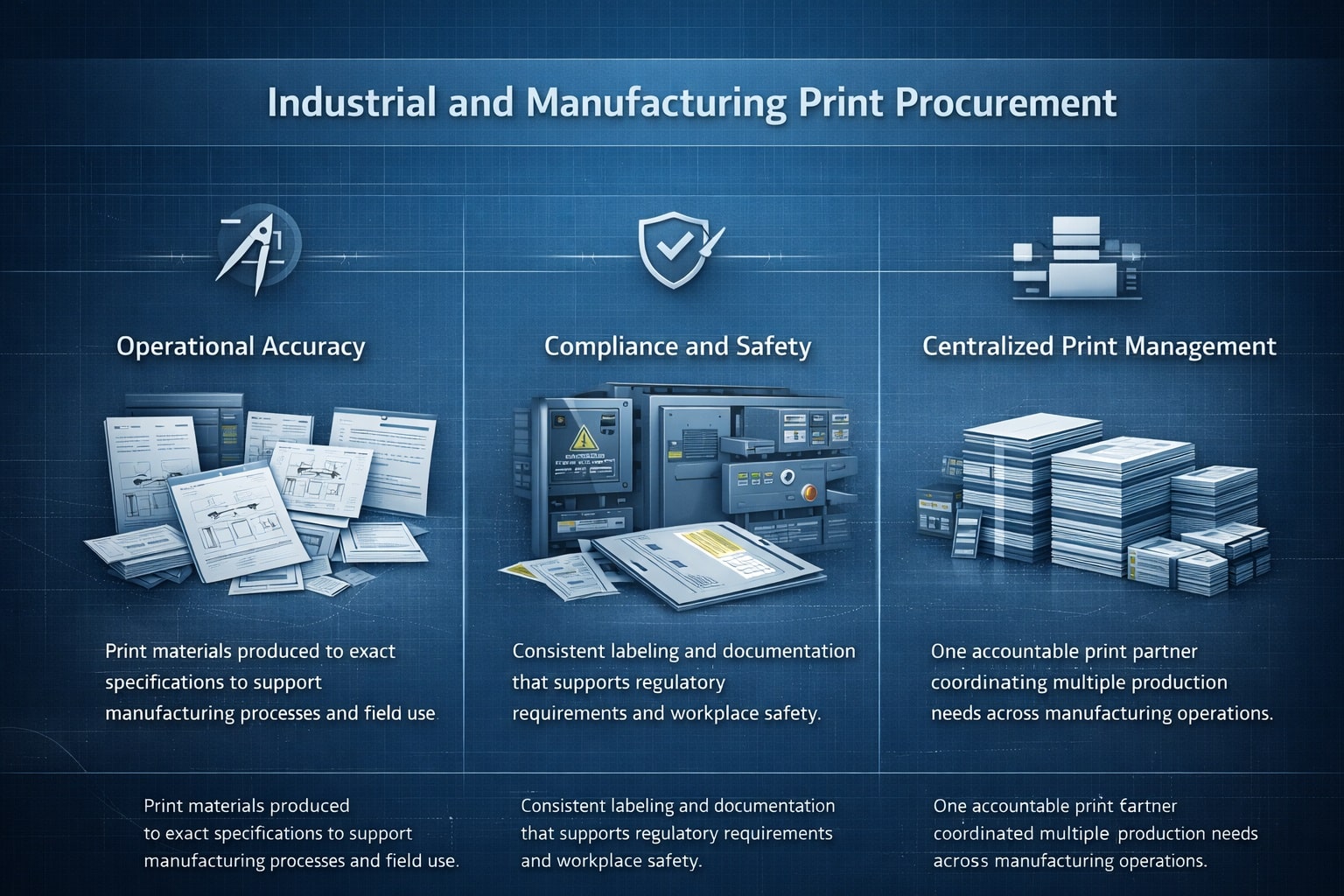 Industrial printing source. A single vendor to cover all manufacturing needs.
