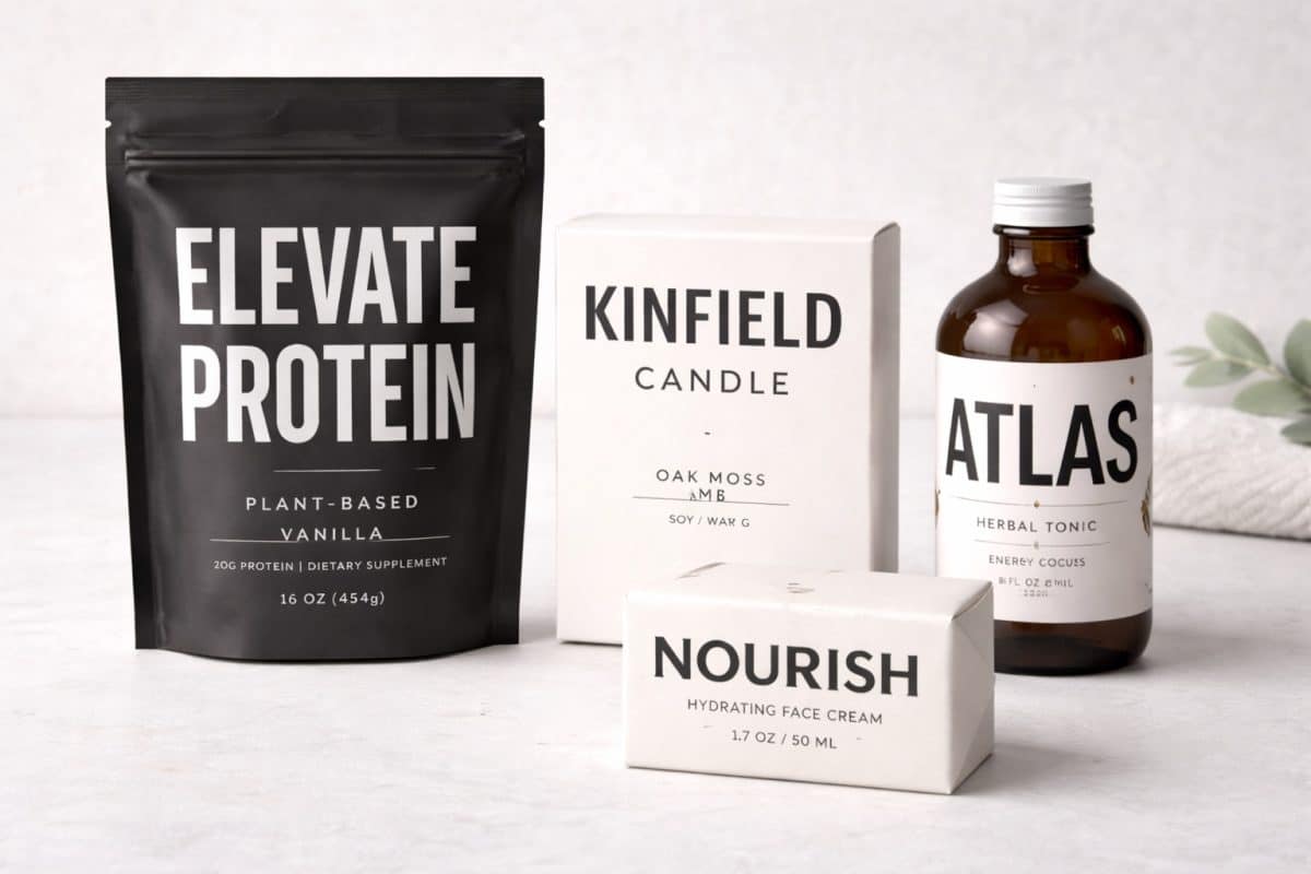 Packaging design where bold, well-spaced typography serves as the main visual focus