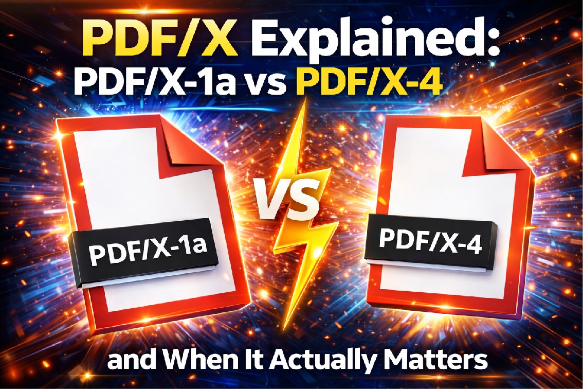 Comparison of PDF/X-1a and PDF/X-4 print standards showing differences in transparency handling and print preparation workflows