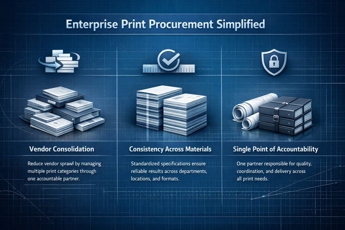 Single print vendor procurement. Industrial and Enterprise printing services.