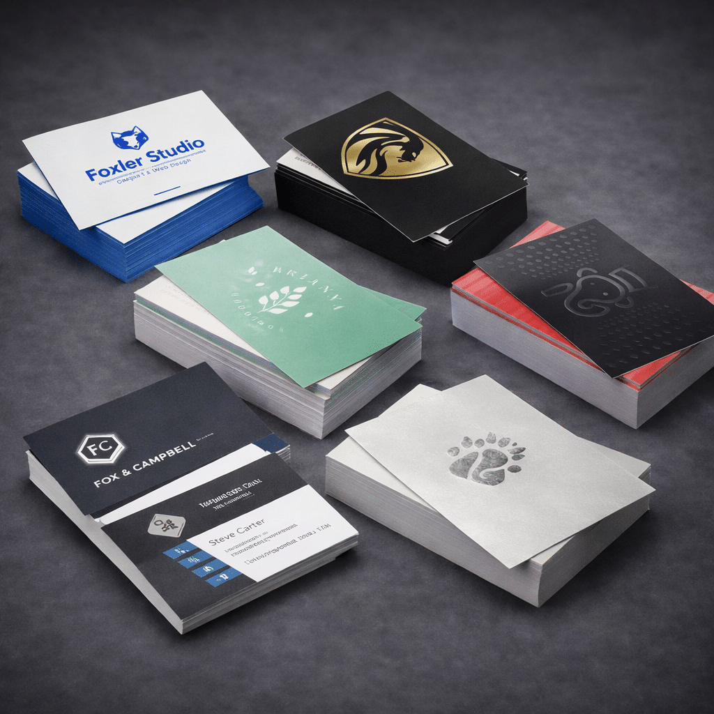 Printed business cards. Card stock, spot uv, painted edge, suede