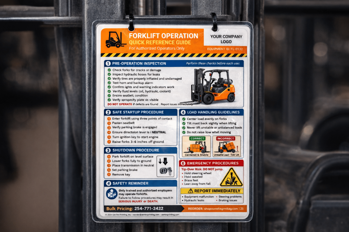 Quick reference guides for forklifts and industrial equipment